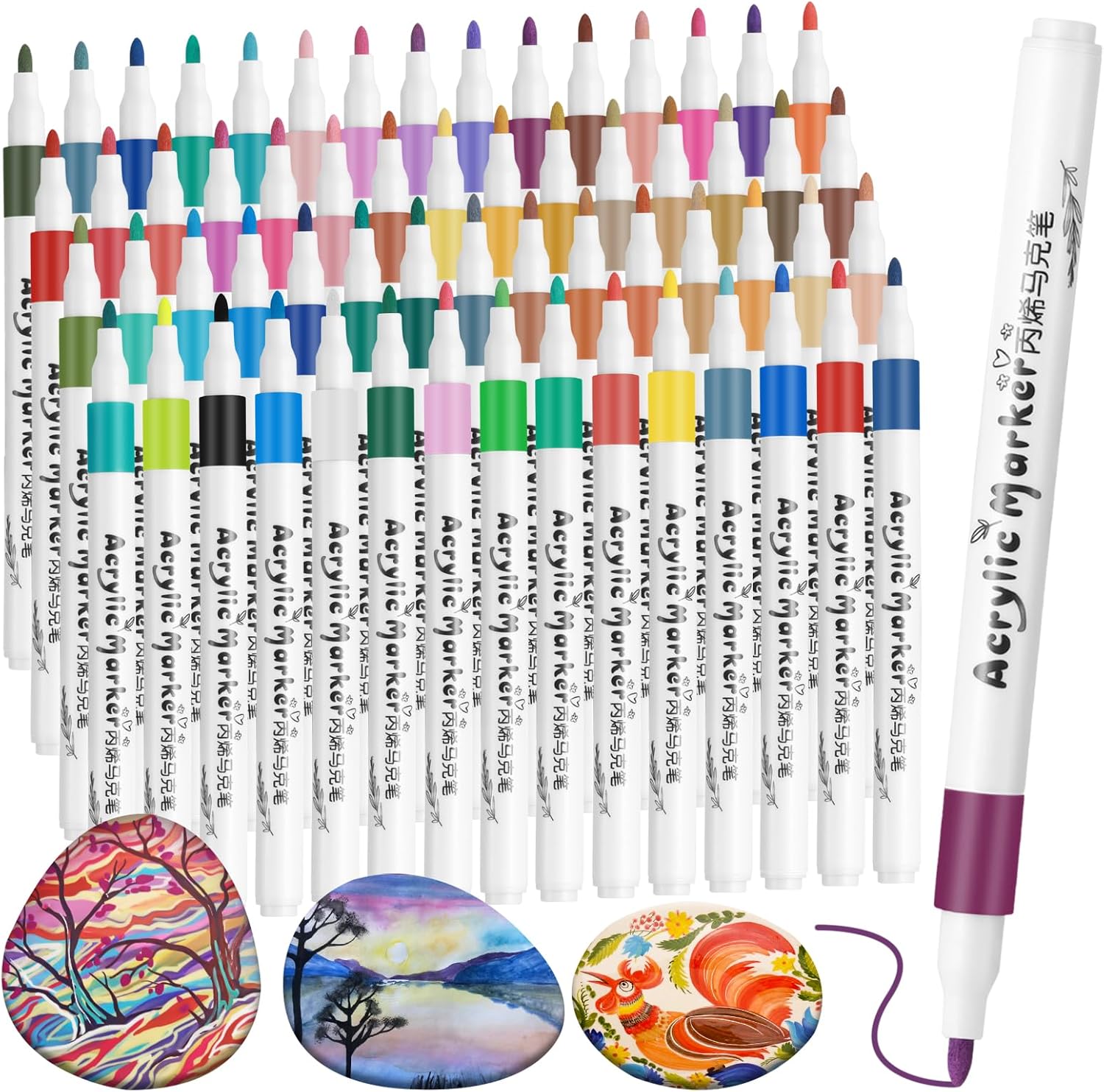 60 Colours Paint Pens, Fine Tip Acrylic Pens for Painting Rock, Wood, Metal, Canvas, Easter, Halloween, Christmas
