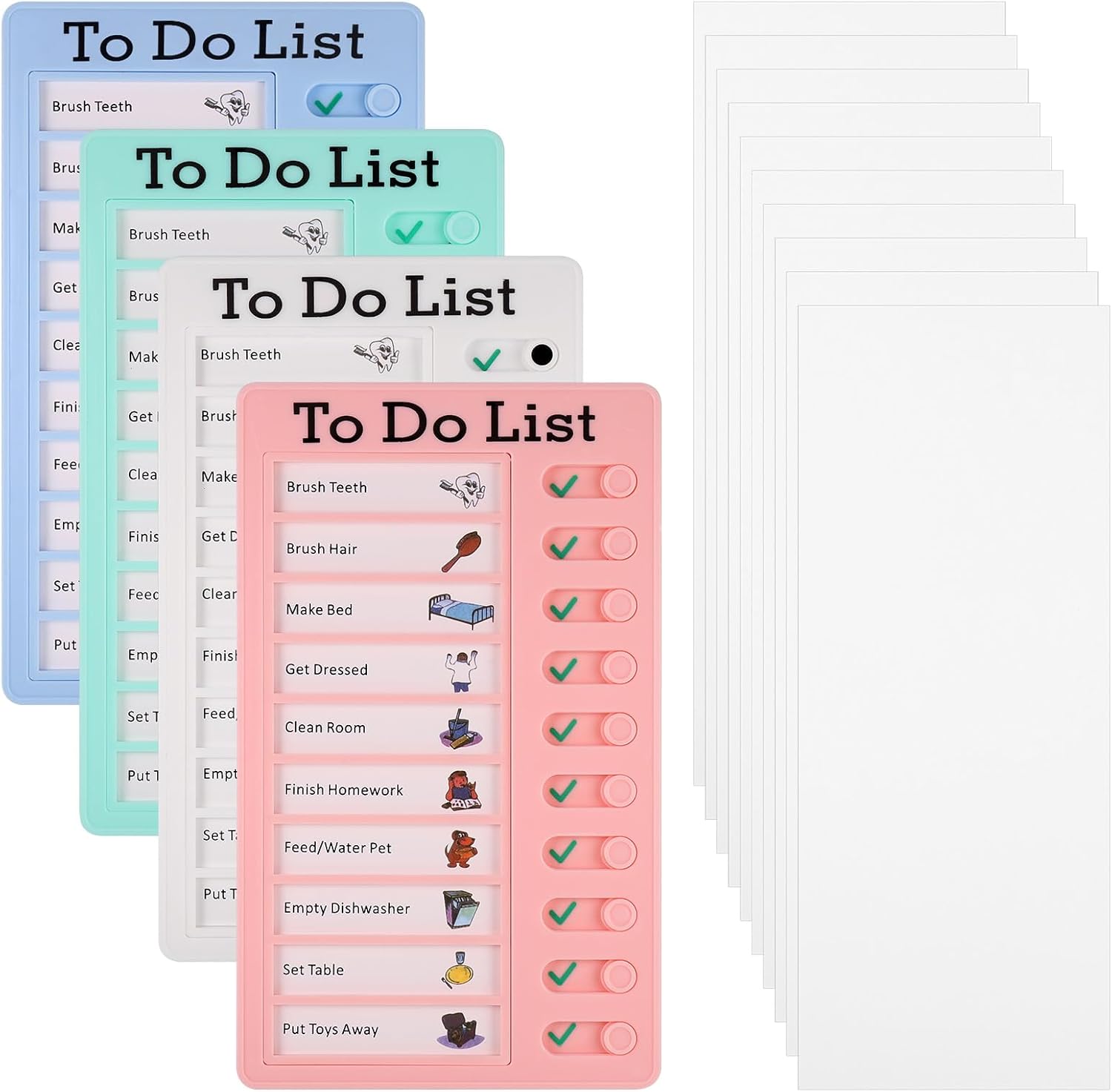 Chores Chart for Kids, 4Pcs to Do List, Checklist Board Detachable Reusable Daily Schedule Behavior Chart, Memo Checklist Chore Chart Planner Board