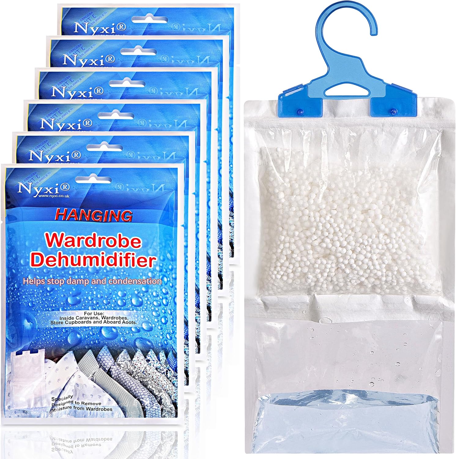 Set of 6 Hanging Interior Wardrobe Dehumidifier – 230g Each Bag – Ideal to stop damp & condensation- For Wardrobe, Home, Kitchen, Garage, Bedroom, Caravan, Office, Basement etc