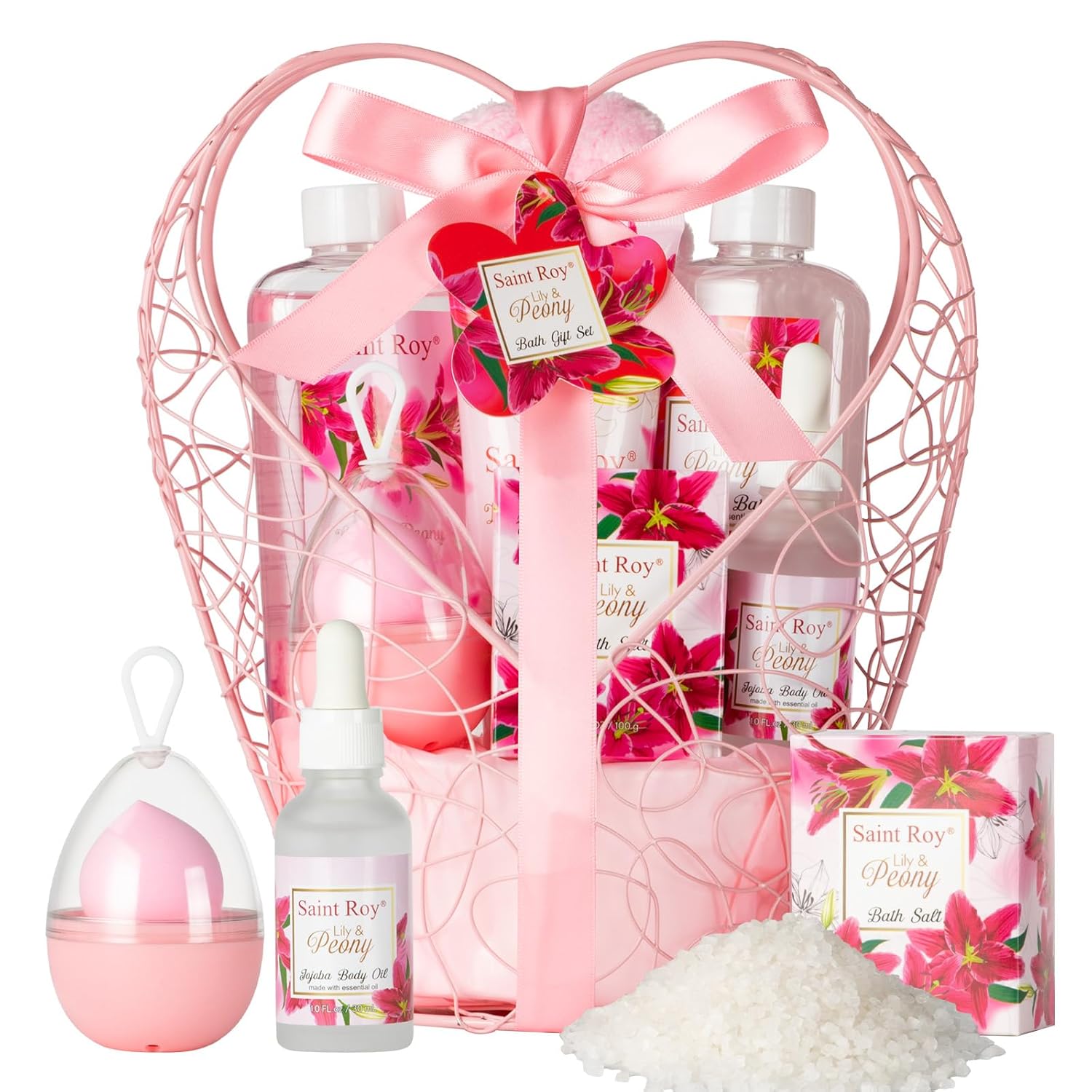 Valentines Day Gifts Basket Christmas Gifts for Women Spa Set Lily & Peony Home Spa Set, Beauty Personal Care Set Jojoba Oil, Spa Self Care Kit, Bath Body For Thank You, Birthday Gifts