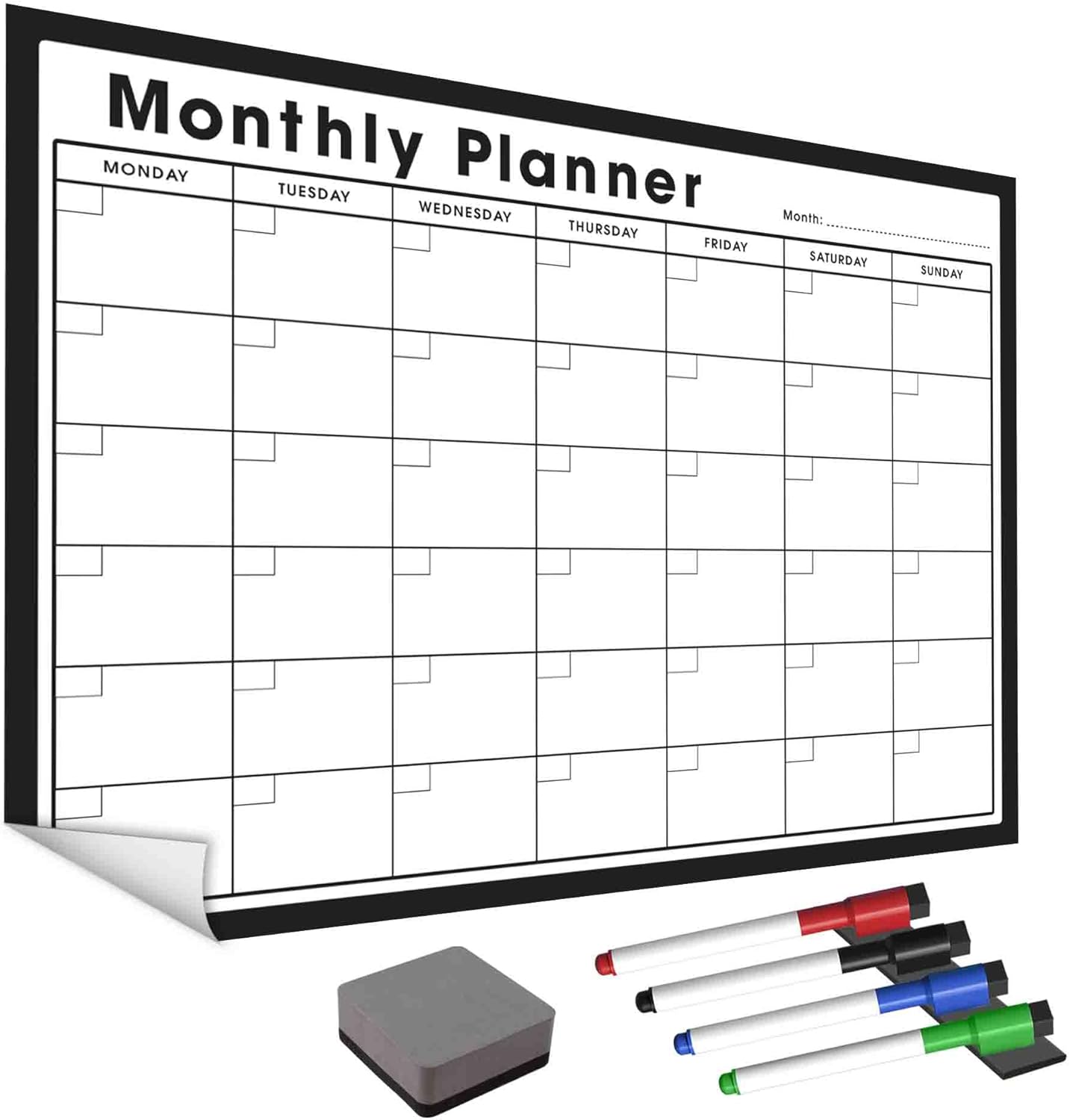 WallTAC A3 Monthly Wall Planner Sticker with Whiteboard Pens | Made in The UK | Removable Dry Erase Calendar with Reusable Adhesive | Family Meal Planner or to Do List for Home and Office [30 x 42cm]