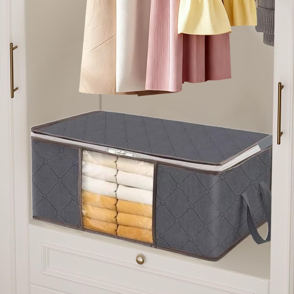 1 Set of 35L Household Items Non-woven Fabric Clothing Sorting and Storage Bag, Multi-Purpose Light Luxury Storage Blanket Special Quilt Bag,Grey