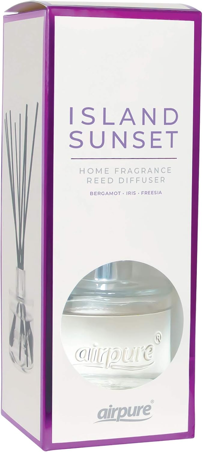 AIRPURE Reed Diffuser, 100ml Oil Set with Sticks, 8X Black Reeds, Continuous Room Scent, Diffusers for Home Use in Living Room, Kitchen or As Bathroom Freshener – Island Sunset Fragrance, 100MLRD-314