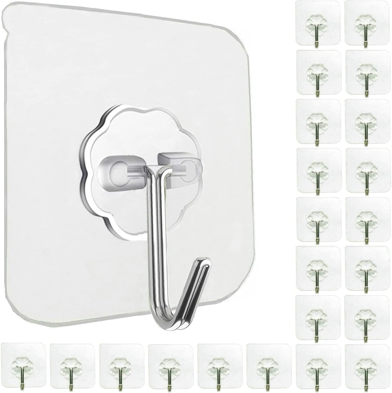 24 Pack Heavy Duty Self Adhesive Hooks – 33lb Max, Transparent, Waterproof, Sticky Wall Hooks for Keys, Bathroom, Shower, Outdoor, Kitchen, Door, Home Improvement, Utility