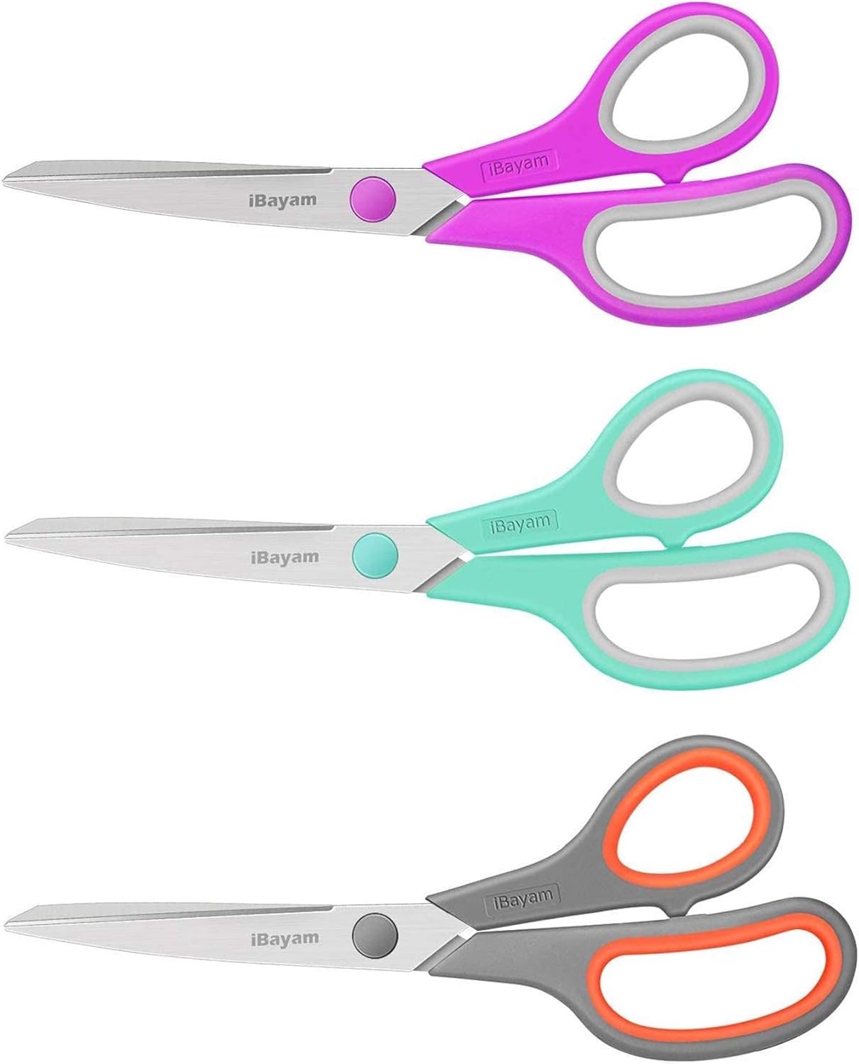 8″ Multipurpose Scissors 3 Pack with Ultra Sharp Blades, Comfort-Grip Handles, Sturdy for School Home Office Art Craft Sewing Tailor Heavy Duty