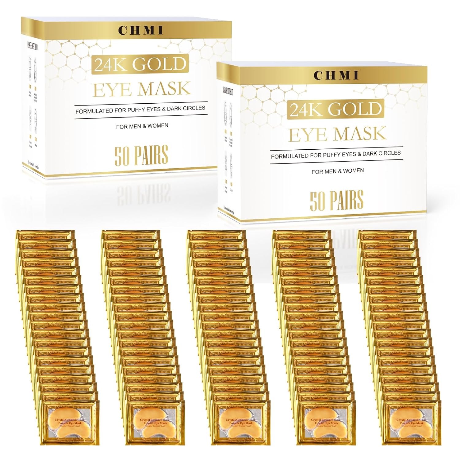CHMI Under Eye Patches (100 Pairs) – 24K Gold Eye Patches for Puffy Eyes, Dark Circles, Eye Bags and Wrinkles, Collagen Skin Care Products, Beauty & Personal Care