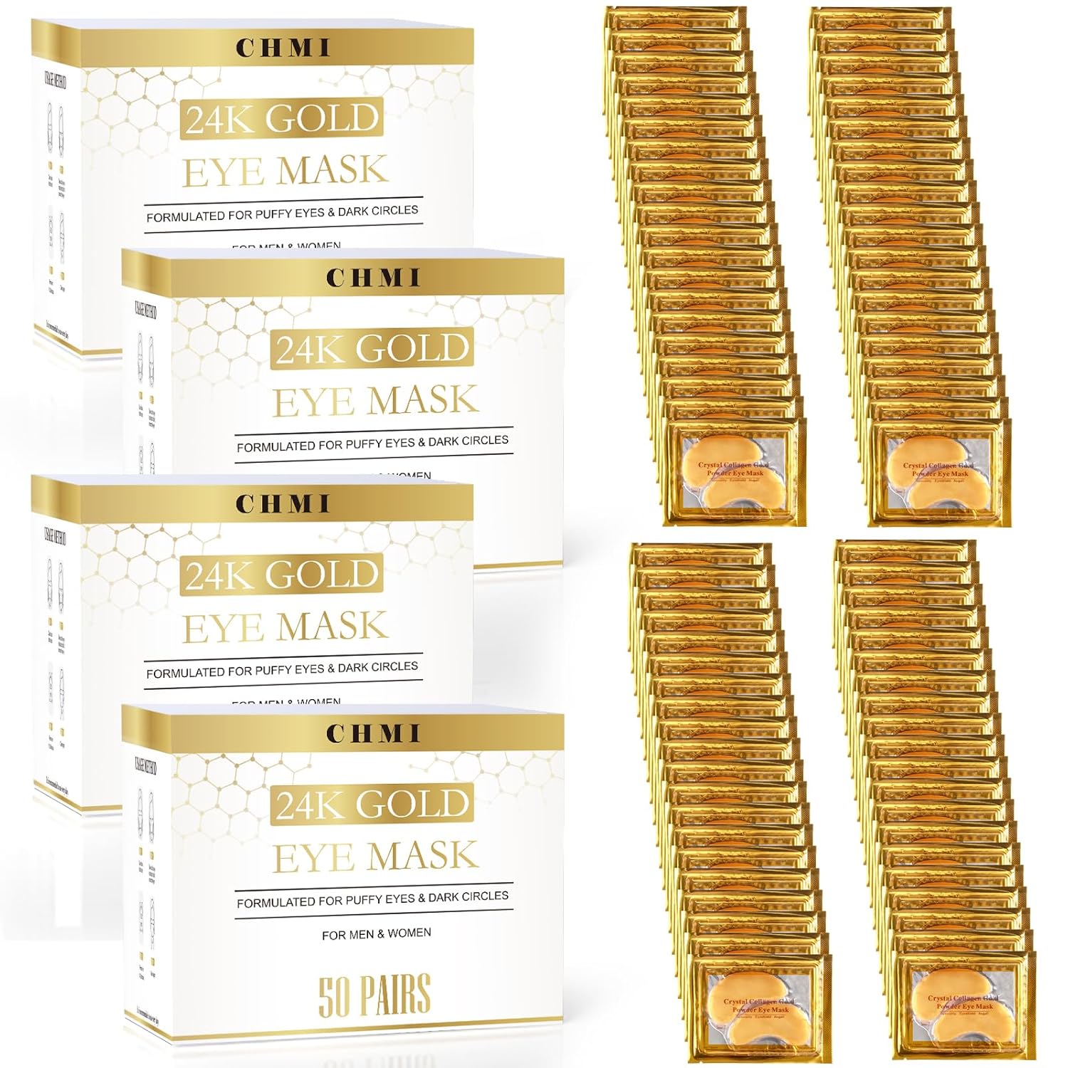 CHMI Under Eye Patches (200 Pairs) – 24K Gold Eye Patches for Puffy Eyes, Dark Circles, EyeBags and Wrinkles, Collagen Skin Care Products, Beauty & Personal Care