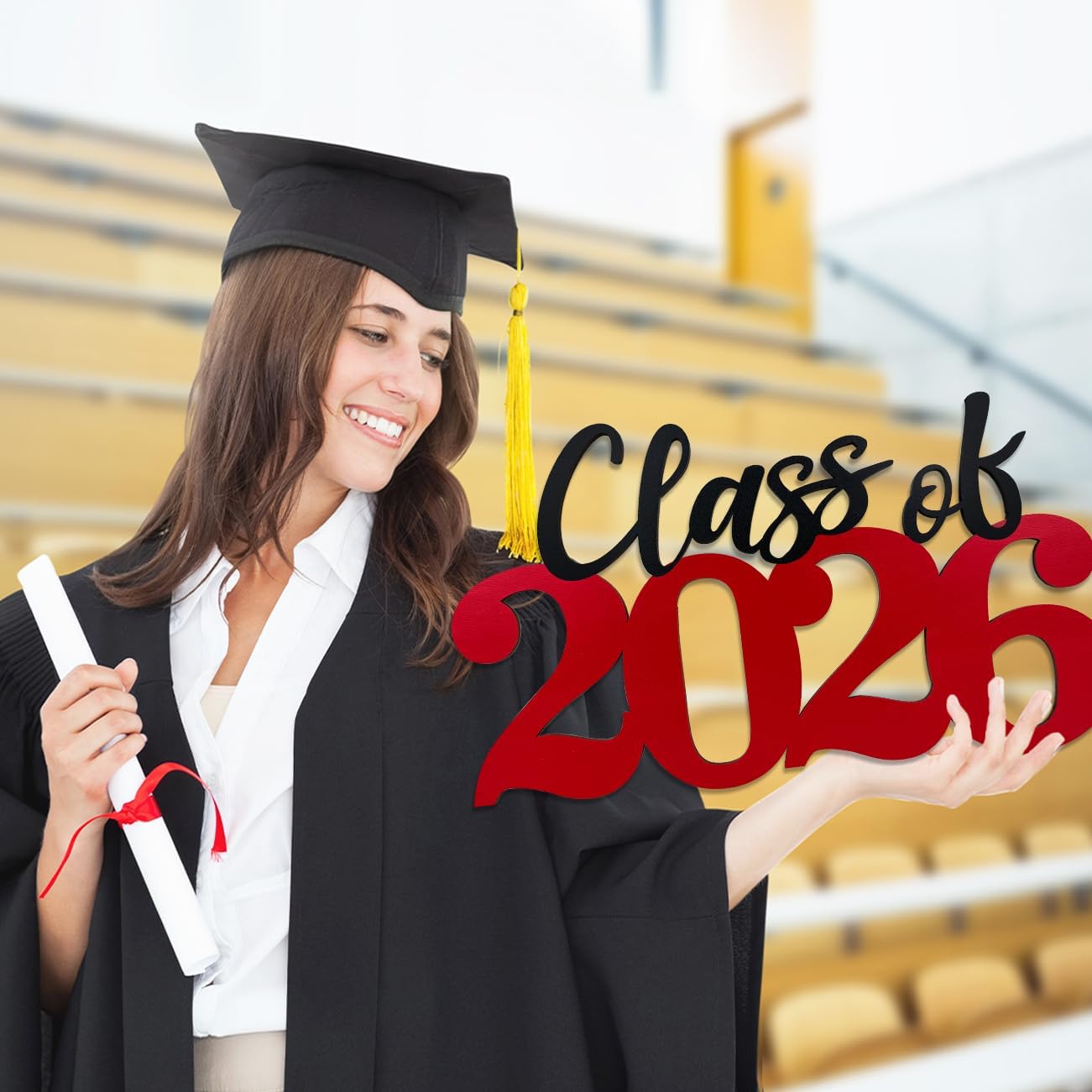 Class of 2026 Wooden Sign Graduation Decorations – Red 2026 Grad Photo Booth Prop & Party Decor