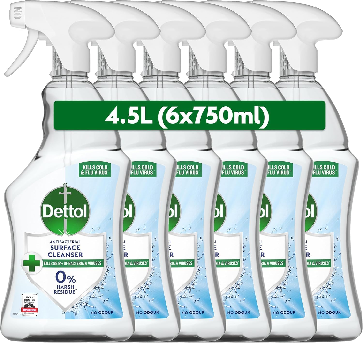 Dettol Antibacterial Disinfectant Surface Cleaner, Original Fragrance, Pack of 6, 6 x 750ml, Total of 4.5L