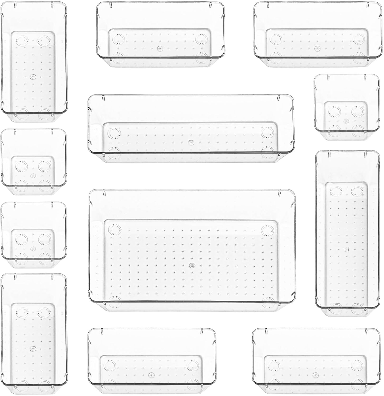 Drawer Organiser Set – Makeup Organiser Tray for Drawers – Clear Cosmetics Container Tray for Bedroom – Utensil Cutlery Set Divider – Kitchen Storage & Organisation – 12pack