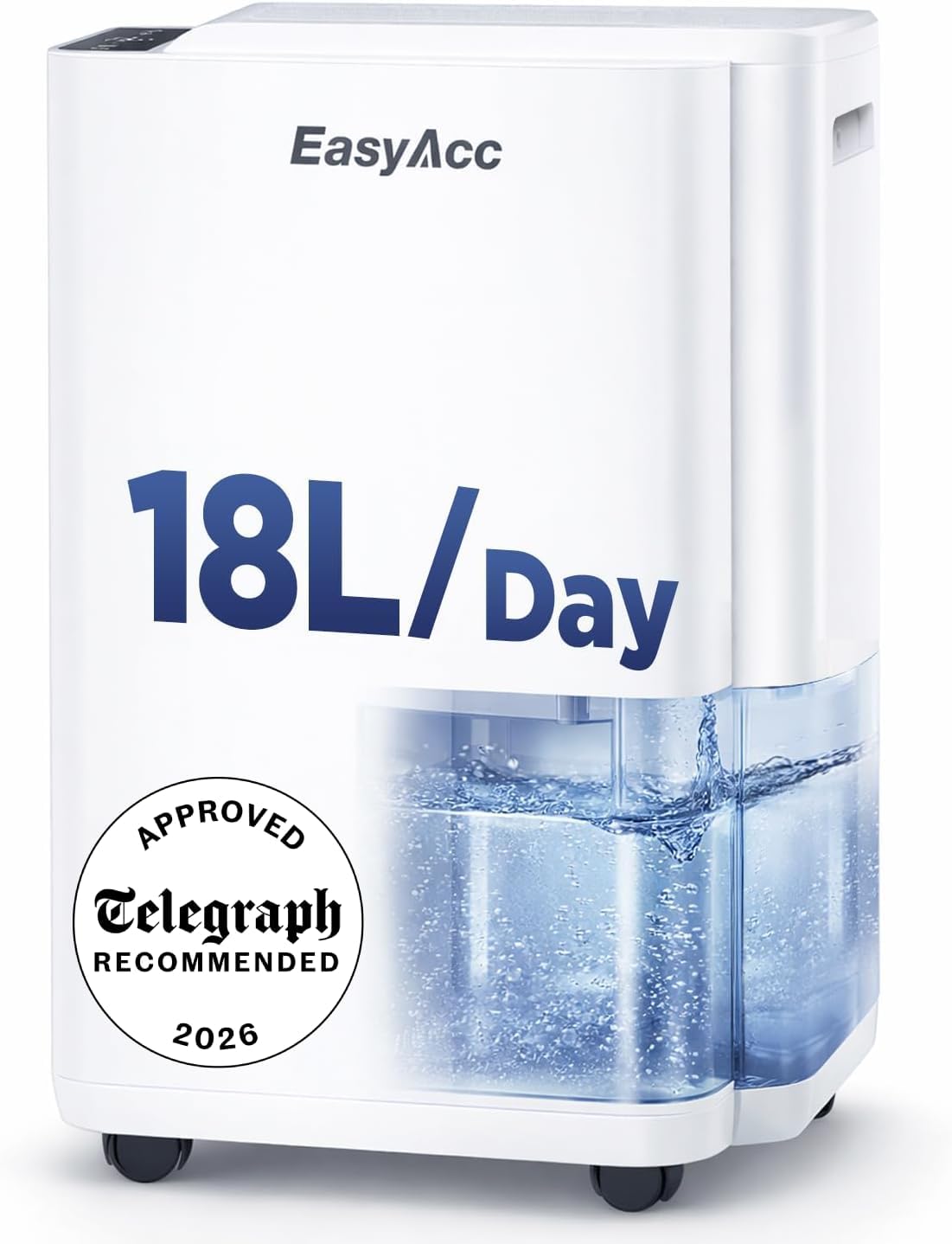 EasyAcc ® 18L/Day Compressor Dehumidifier – Energy Efficient Room for 2000 ft with Dry Laundry Mode, Humidity Sensor& Timer，Continuous Drainage -《The Telegraph Recommended – Approved》BEST BUY AWARD