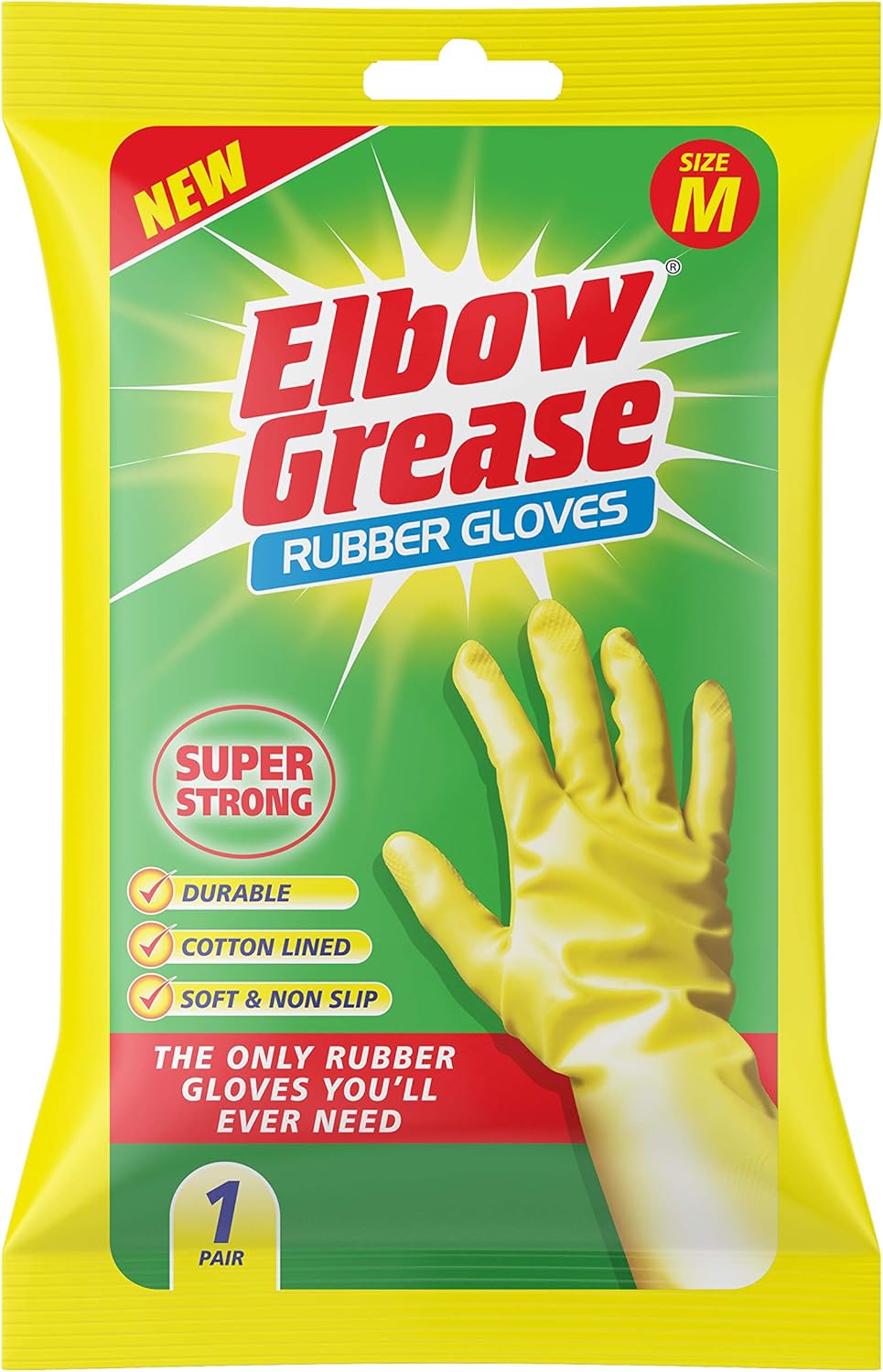 Elbow Grease Rubber Gloves | Cotton Lined, Super Strong, Non-Slip Household Cleaning Gloves (Medium)