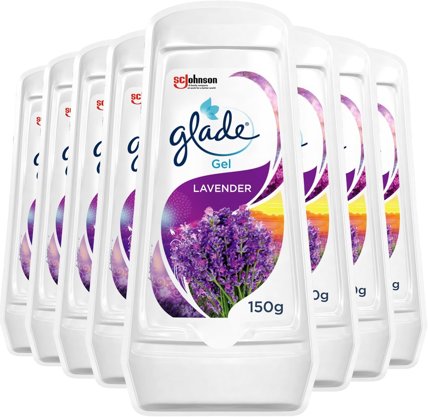 Glade Solid Gel Air Freshener, Odour Eliminator for Home & Bathroom, Lavender, Pack of 8 (8 x 150g)
