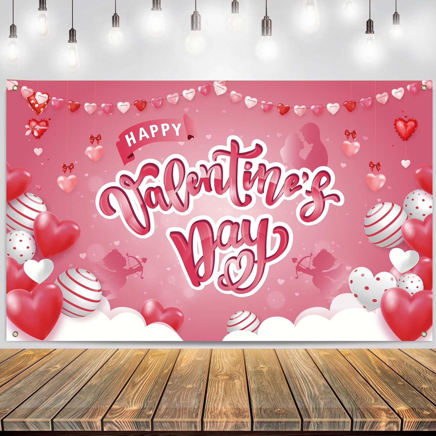 Happy Valentines Day Decorations, 71x43inch Valentines Day Banner Backdrop, Romantic Love Theme Party Decor for Indoor Outdoor, Photo Booth Prop & Wall Decor