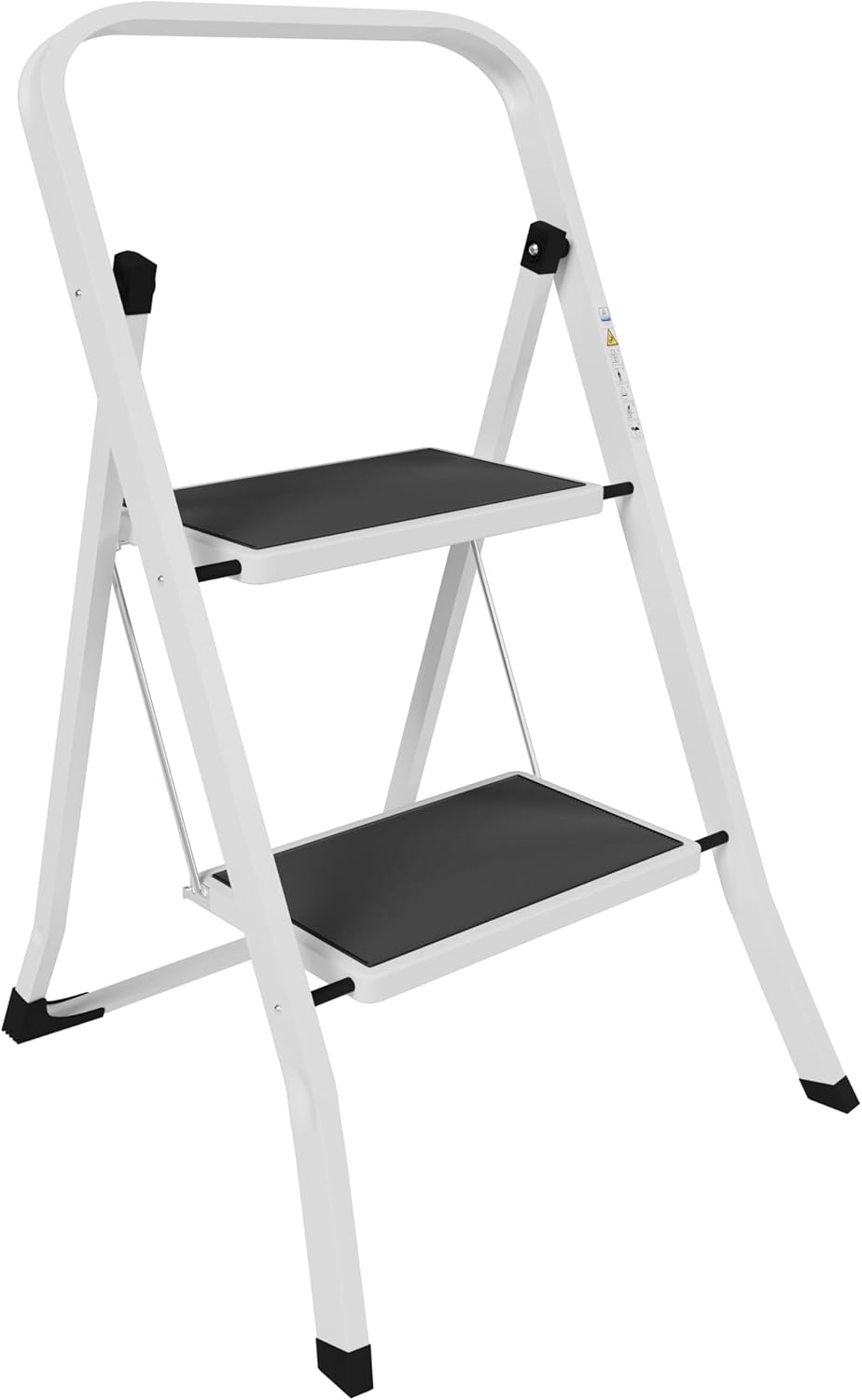 Home Vida 2 Step Ladder – Heavy Duty Steel Folding Ladder with Slip-Resistant and Wide Steps, Folding Mechanism, 150kg Max Load, Home/Kitchen/DIY/Garden Use, White
