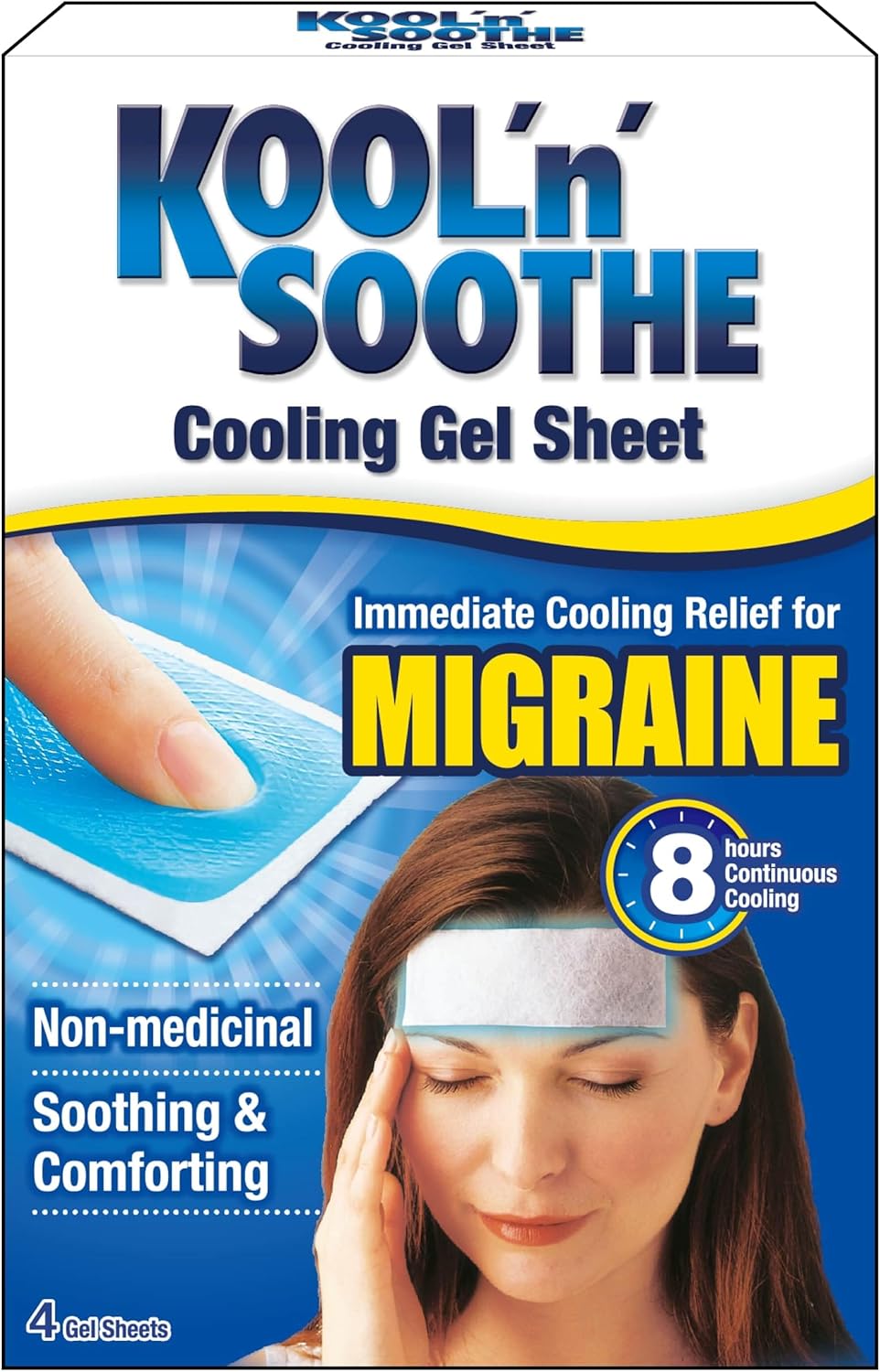 KOOL ‘N’ SOOTHE MIGRAINE Cooling Gel Sheets/ 4 Pack/Immediate Cooling Relief for Migraine & Severe Headache