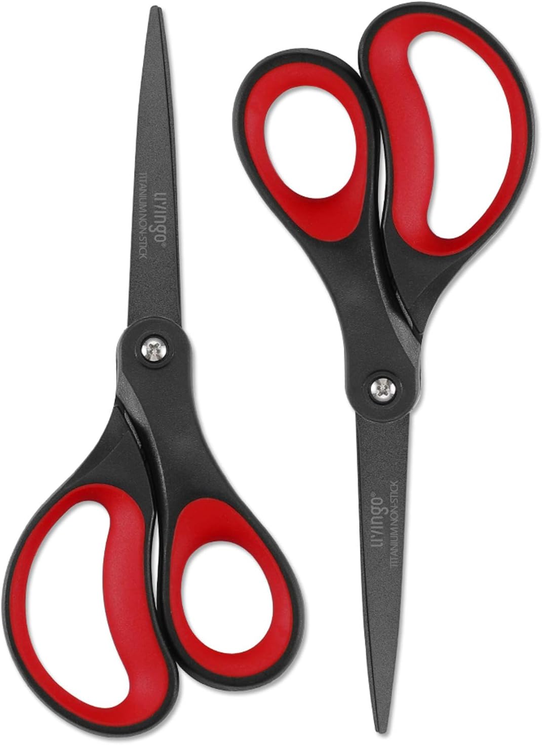 LIVINGO 2 Pack 8″ Titanium Non-Stick Scissors, Professional Stainless Steel Comfort Grip, All-Purpose, Straight Office Stationery Craft Paper Fabric Household Sharp Shears Set for DIY(Red/Black)
