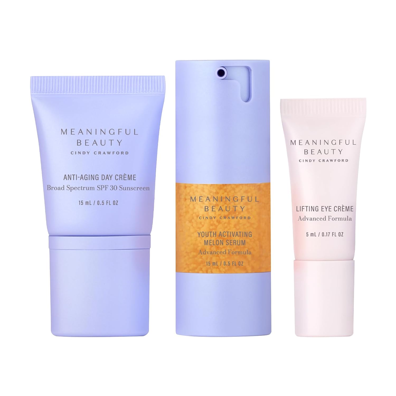 Meaningful Beauty Anti-Aging Skincare Trio (Advanced Formula) with Super Melon Antioxidants, Includes Youth Activating Melon Serum, Day Creme & Eye Cream for Younger-Looking Skin