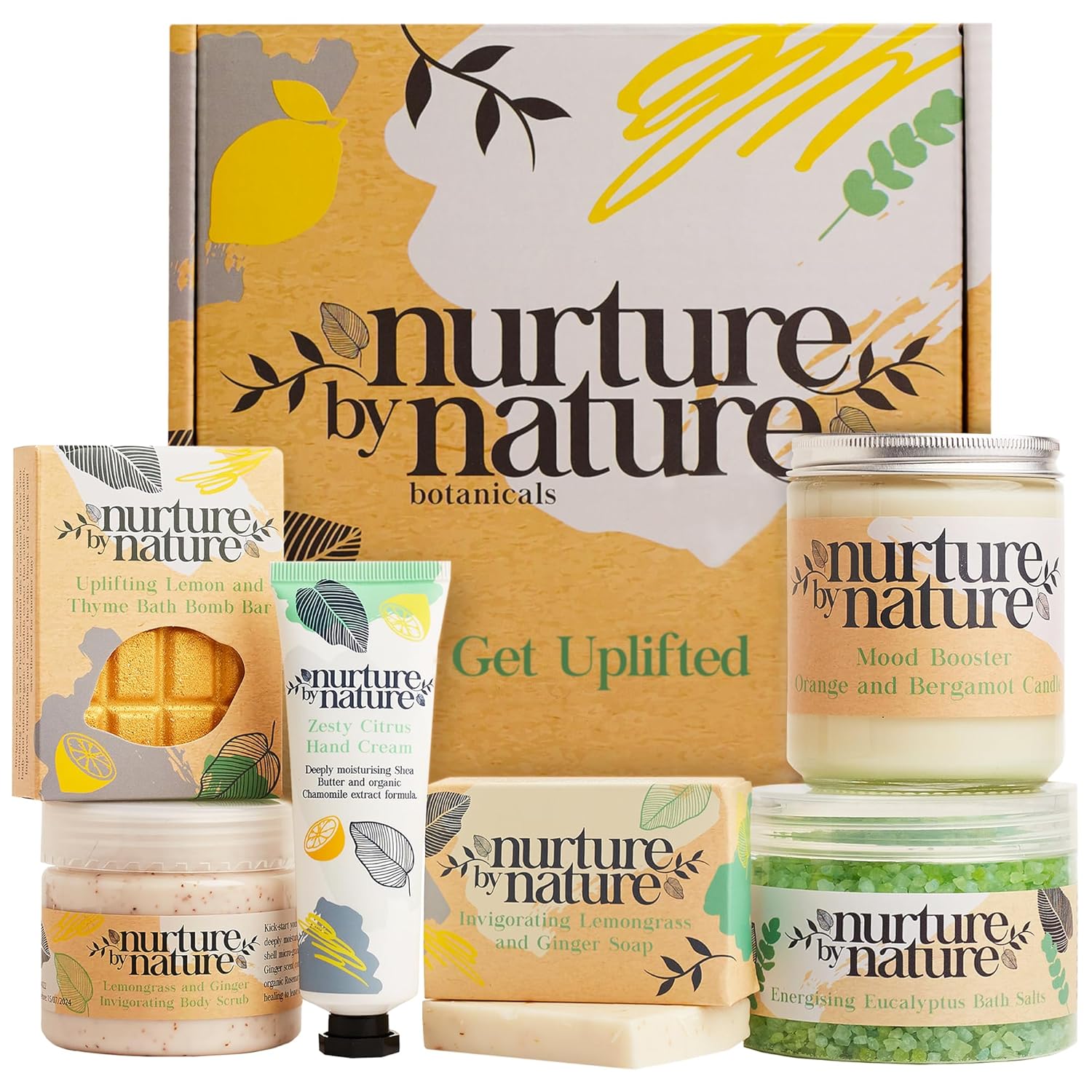 Nurture by Nature RELAX & UPLIFT Spa Kit for Women – Birthday Gifts for Women – 6 Piece Gift Basket with Hand Soap, Body Scrub, Hand Cream & More – Vegan Self Care Kit – Relaxation Gifts for Her