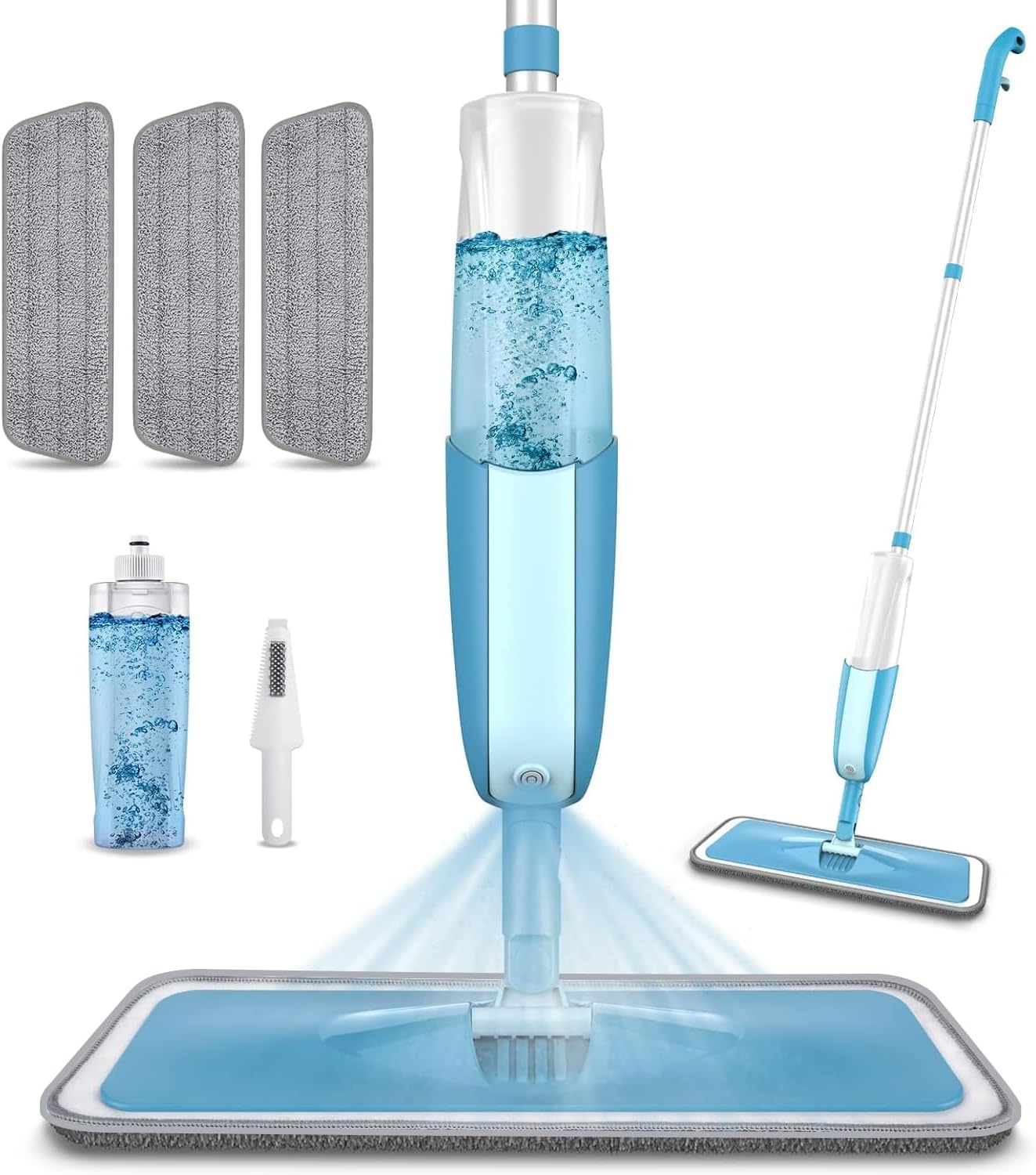 PAPCLEAN Microfibre Spray Mop with 3 Reusable Pads and Refillable Bottle, 360 Degree Spin Mop for Hardwood, Marble, Tile, Laminate, or Ceramic Floors – Cyan Blue