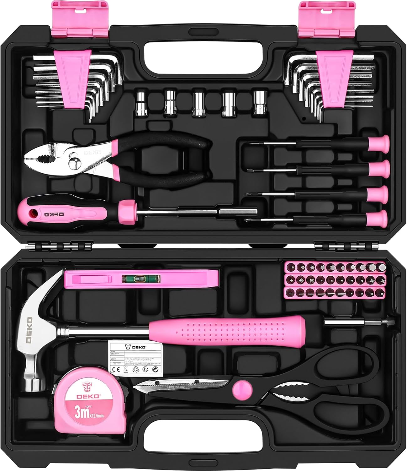 Pink Tool Kit：DEKO Tool Set, Pink Hand Tool Kit DIY for Women 62 Pieces, Ladies Tool Box for Home