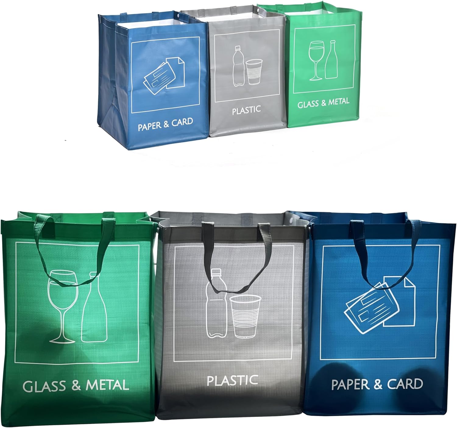 Reusable Recycling Bin Bags, 3-Pack Indoor and Outdoor Separate Waste Sorting Organizer, Waterproof Recycle Bins for Kitchen Home Office