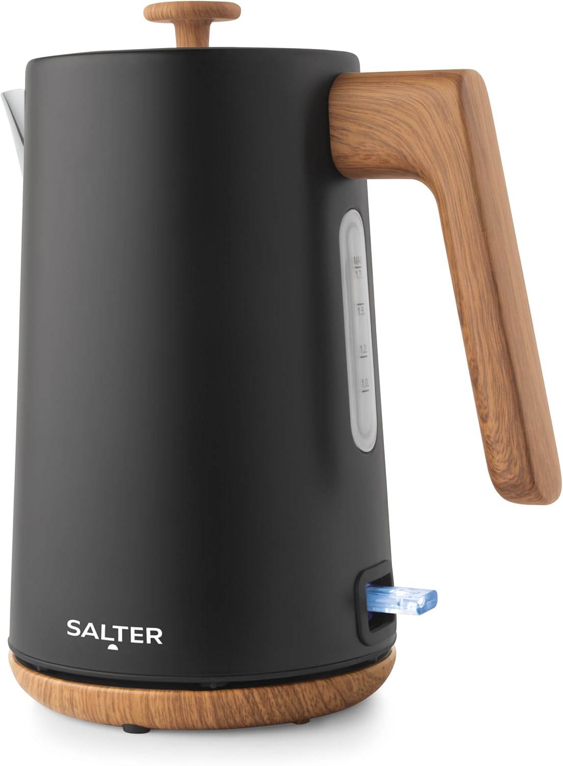 Salter Toronto 1.7 L Kettle – 3KW Rapid Boil, Limescale Filter, Water Level Indicator, 360° Base, Wooden Accents, Cordless, Boil Dry Sensor & Auto Shut-Off, Otter Controller, Matt Black