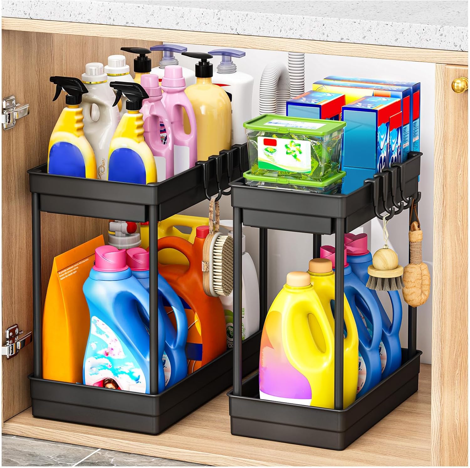 SavvyStor 2 Pack Under Sink Storage – Kitchen Storage & Organisation, 2 Tier Under Sink Bathroom Cabinet, Under Sink Storage Bathroom, Under Sink Organiser for Kitchen Storage, 2 Size1L+1M