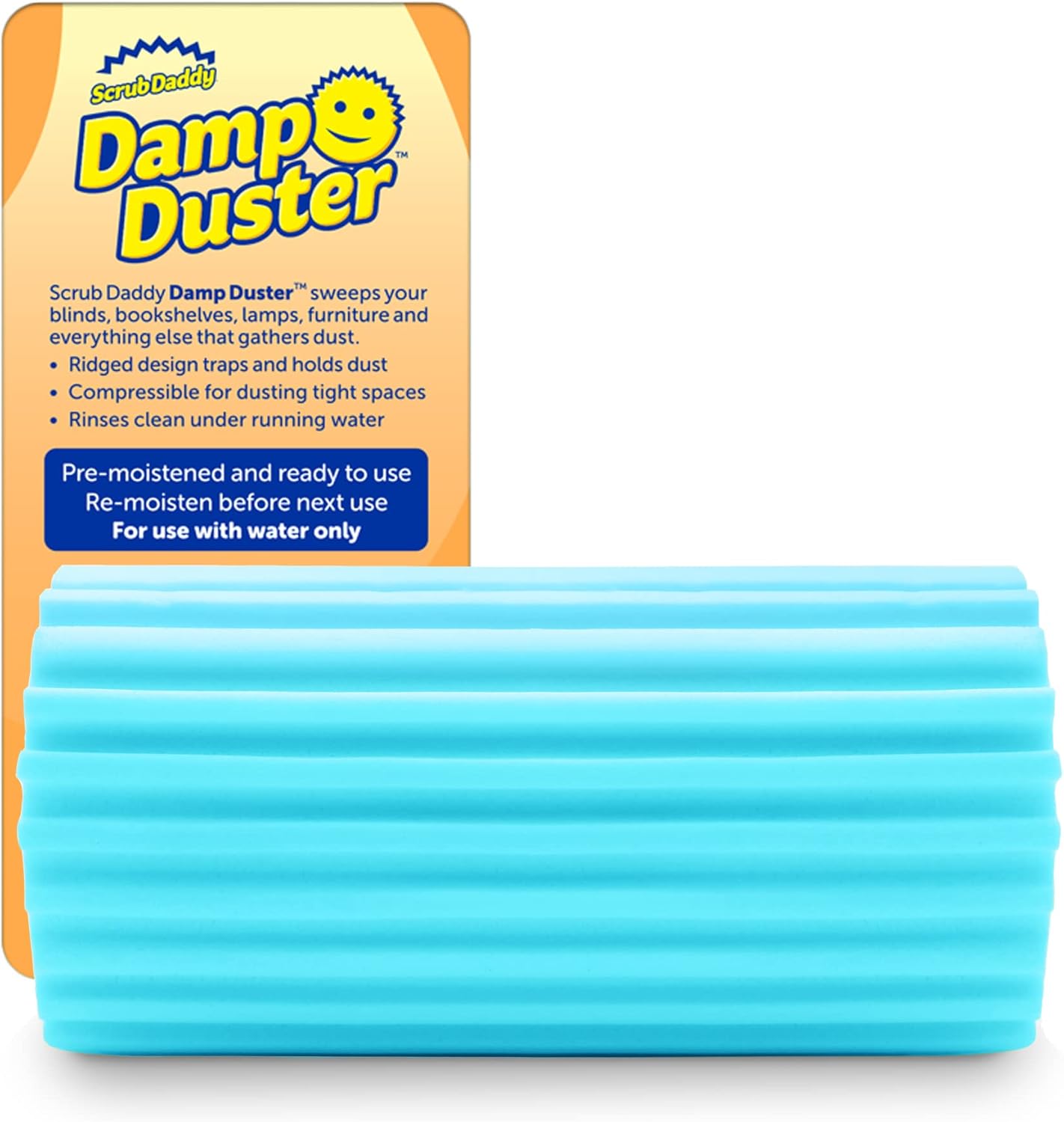 Scrub Daddy Damp Duster, Multipurpose Dusters for Cleaning – Wooden & Venetian Blind Cleaner Tool, Ridged Wet Dust Sponge for Skirting Board, Radiator, Blinds & Mirrors, Home Cleaning Products, Blue