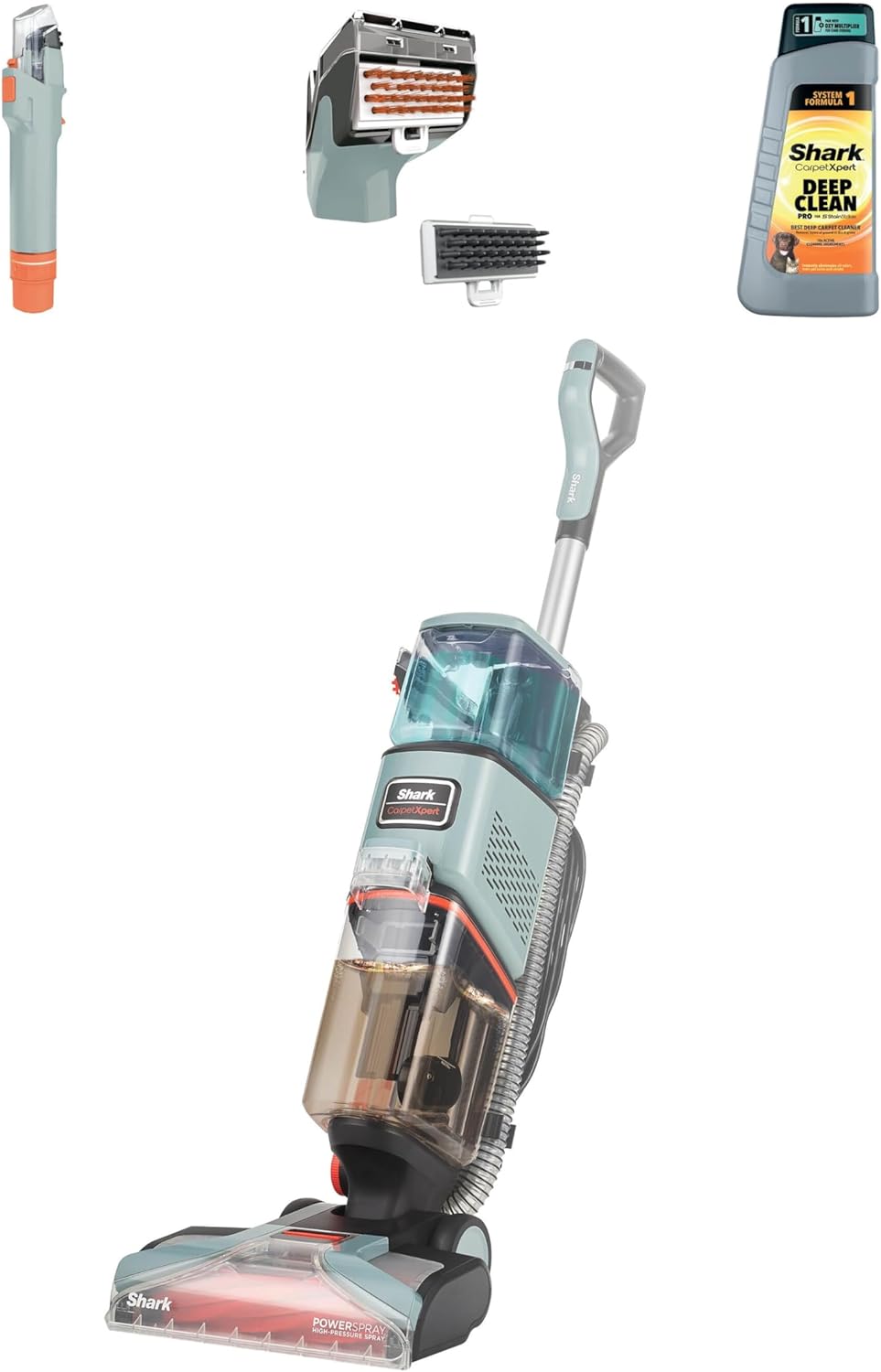 Shark CarpetXpert Deep Clean Carpet Cleaner with Built-In Stain & Spot Remover, 3 Tools & Full-Size Formula, Removes Dirt & Grime, Fast Drying, Lightweight & Portable, 2.3L. 960W, Grey, EX150UKCP