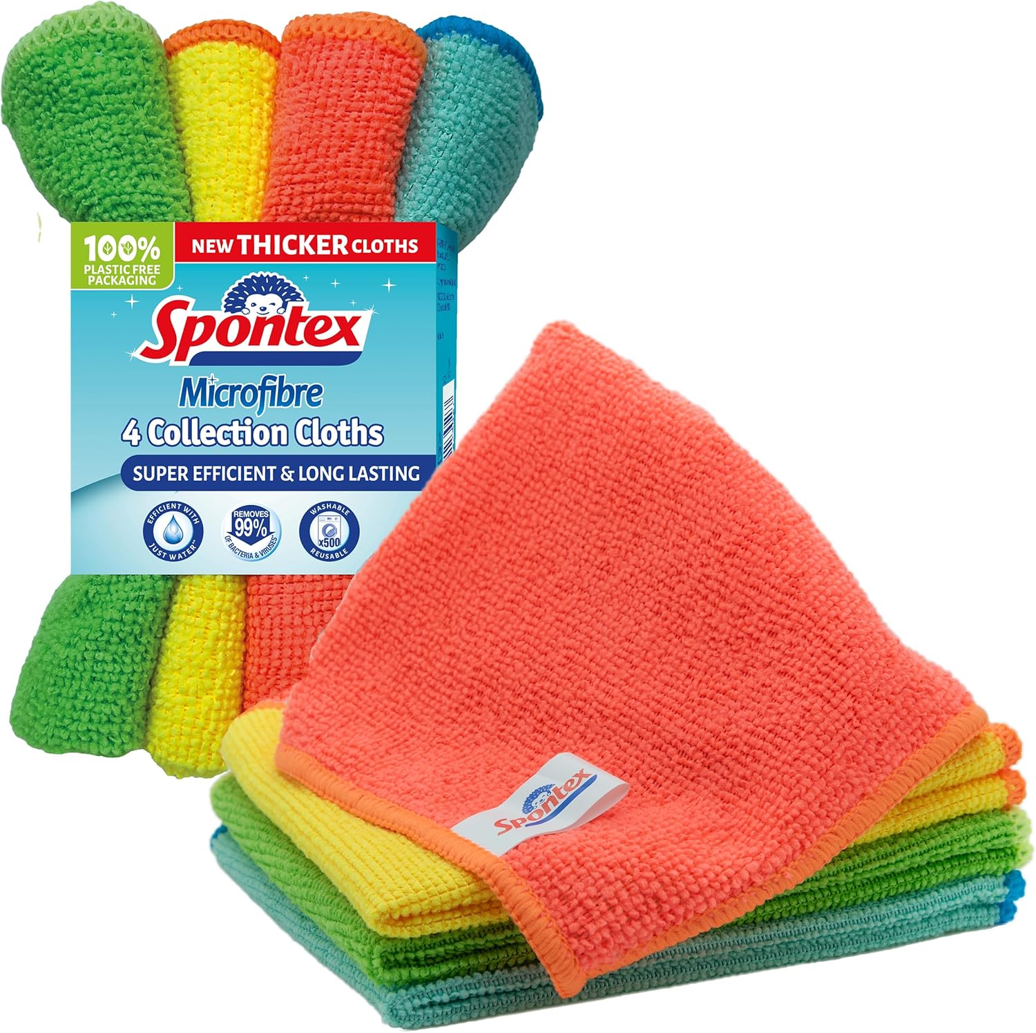 Spontex Microfibre Cloths for Cleaning | 4 Microfibre Collection Cleaning Cloths | For Use as Dusters, Dish Cloths & Kitchen Towels | 30 x 30cm | Assorted Colours | 4 Count