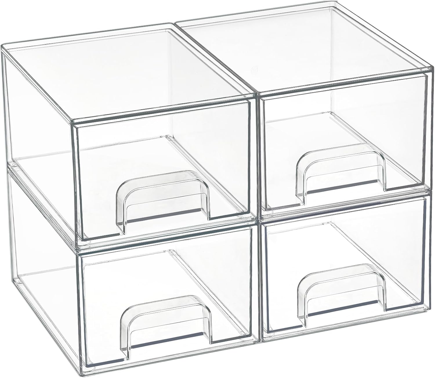 Vtopmart 4 Pack Clear Makeup Organiser, Acrylic Small Stackable Storage Drawers, Plastic Storage Box For Vanity, Bathroom, Under Sink, Kitchen Cupboard, Pantry, Home Organization